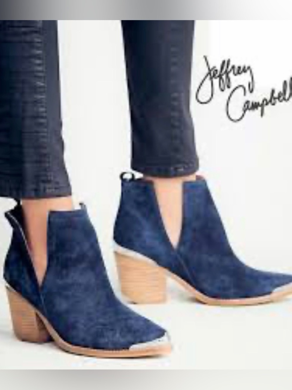 Jeffrey Campbell Blue Suede SilvertoeCowboy Ankle Boots